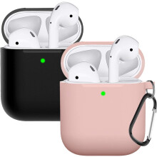 Silikonhülle für AirPods 2, stoßfeste Schutzhülle mit rutschfester Oberfläche und Karabinerhaken aus Metall