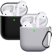 Silikonhülle für AirPods 2, stoßfeste Schutzhülle mit rutschfester Oberfläche und Karabinerhaken aus Metall