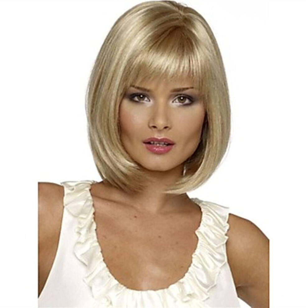 Unisex Blonde Bob Wig 14 Inch Heat Resistant Synthetic Hair With Natural Scalp For Women
