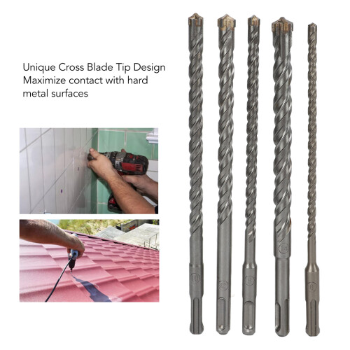 Electric Hammer Masonry Drill Bits 5 Pack 6mm–14mm 210mm Long Cross Bits 2
