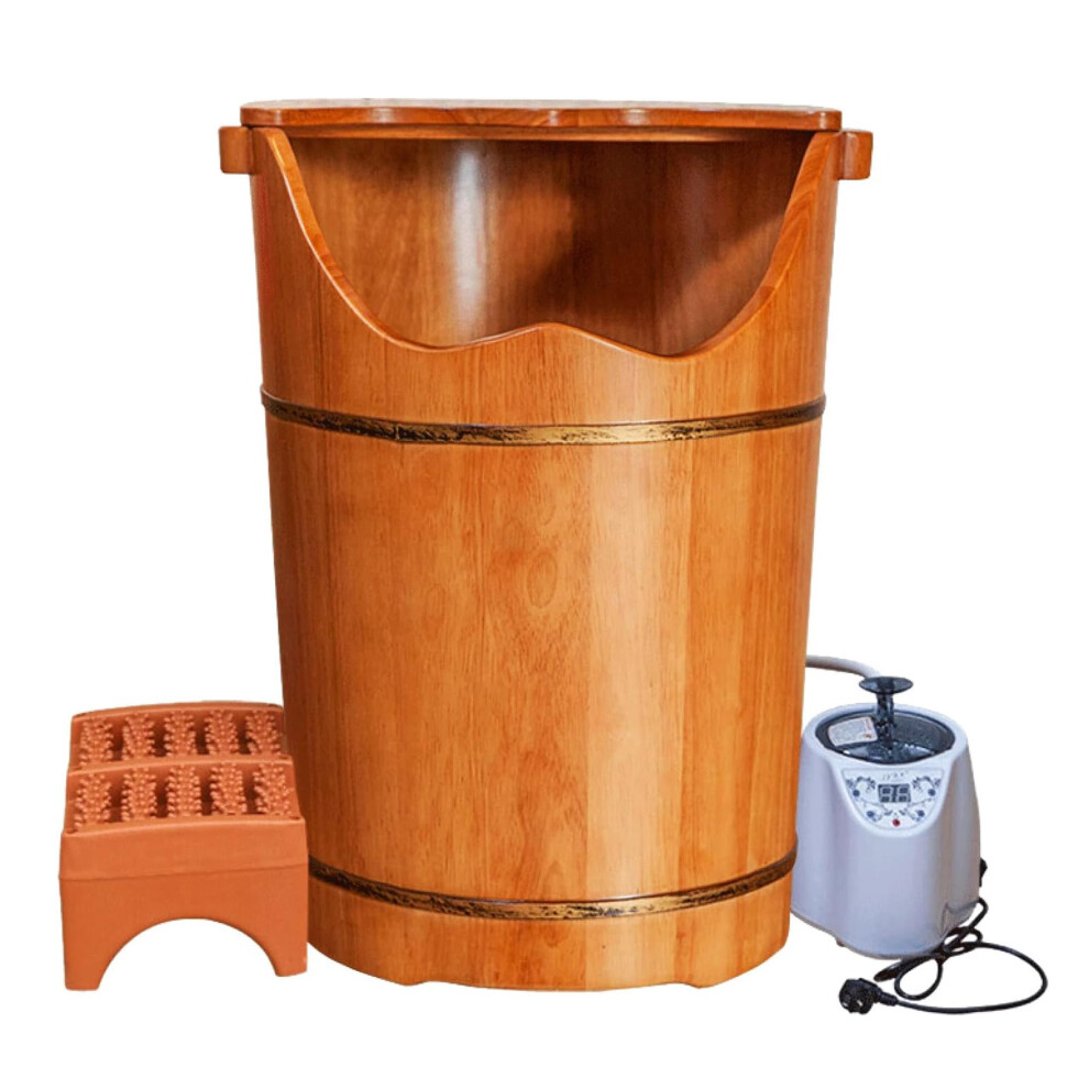 Wooden Foot Spa Tub with Steamer and Massage Stool for Home Soaking Feet