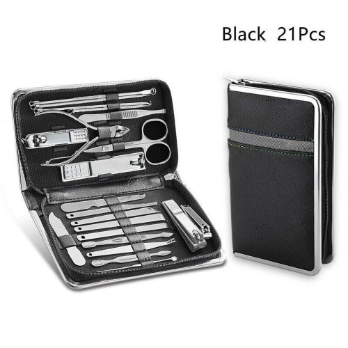 Cterwk21PCS Professionel Rustfri Stål Negleklipper Manicure Sæt Klipper Saks, Sort