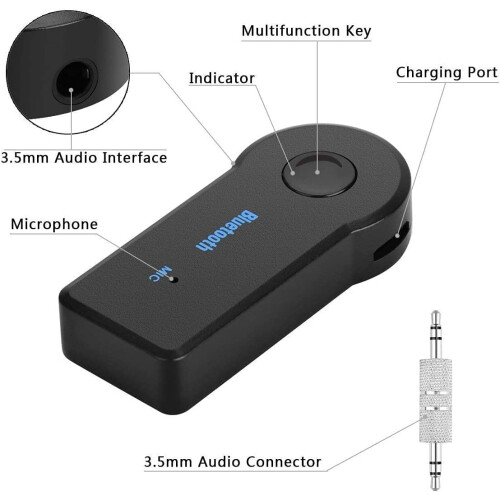 Δέκτης Bluetooth5.0Ασύρματος δέκτης ήχου, Υποδοχή AUX αυτοκινήτου 3,5 mm με υποδοχή ήχου