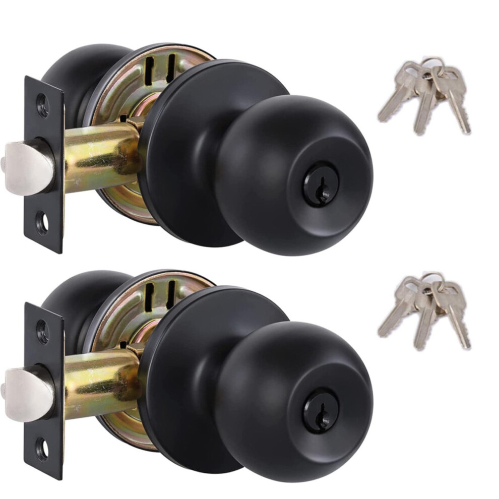 Helenmas 2Packs Black Keyed Entry Door Knob, Entrance Door Lock, Standard Ball, All Metal 2Pcs 9773935917477