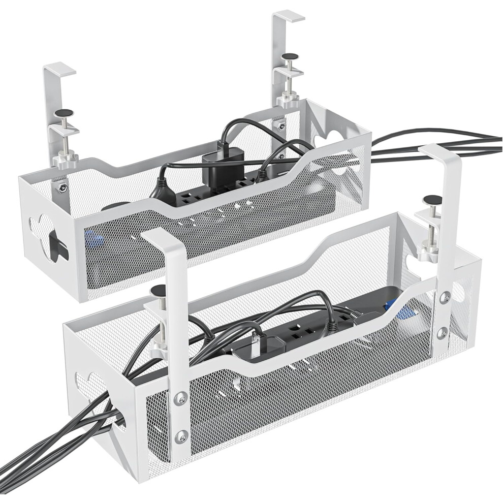 Under Desk Cable Management Tray 13.38" White - No Damage, Standing Desk Cord Organizer, Compatible With Most Desks 9773935917644