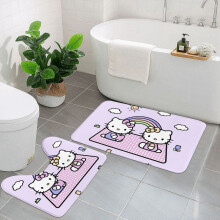 Hello Kitty 2 stk. baderomsmattesett sklisikker absorberende badematte myk U-formet toalettgulvteppe for badekar dusj baderom