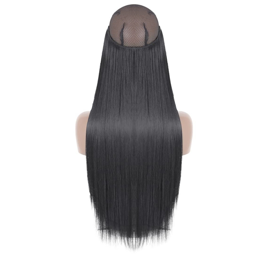 22 Inch Halo Hair Extensions Invisible Wire Long Straight Ombre Blonde Synthetic for Women