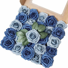 Roses Artificial Flowers 25pcs Realistic Dusty Blue Fake Roses W/Stem for DIY Blue