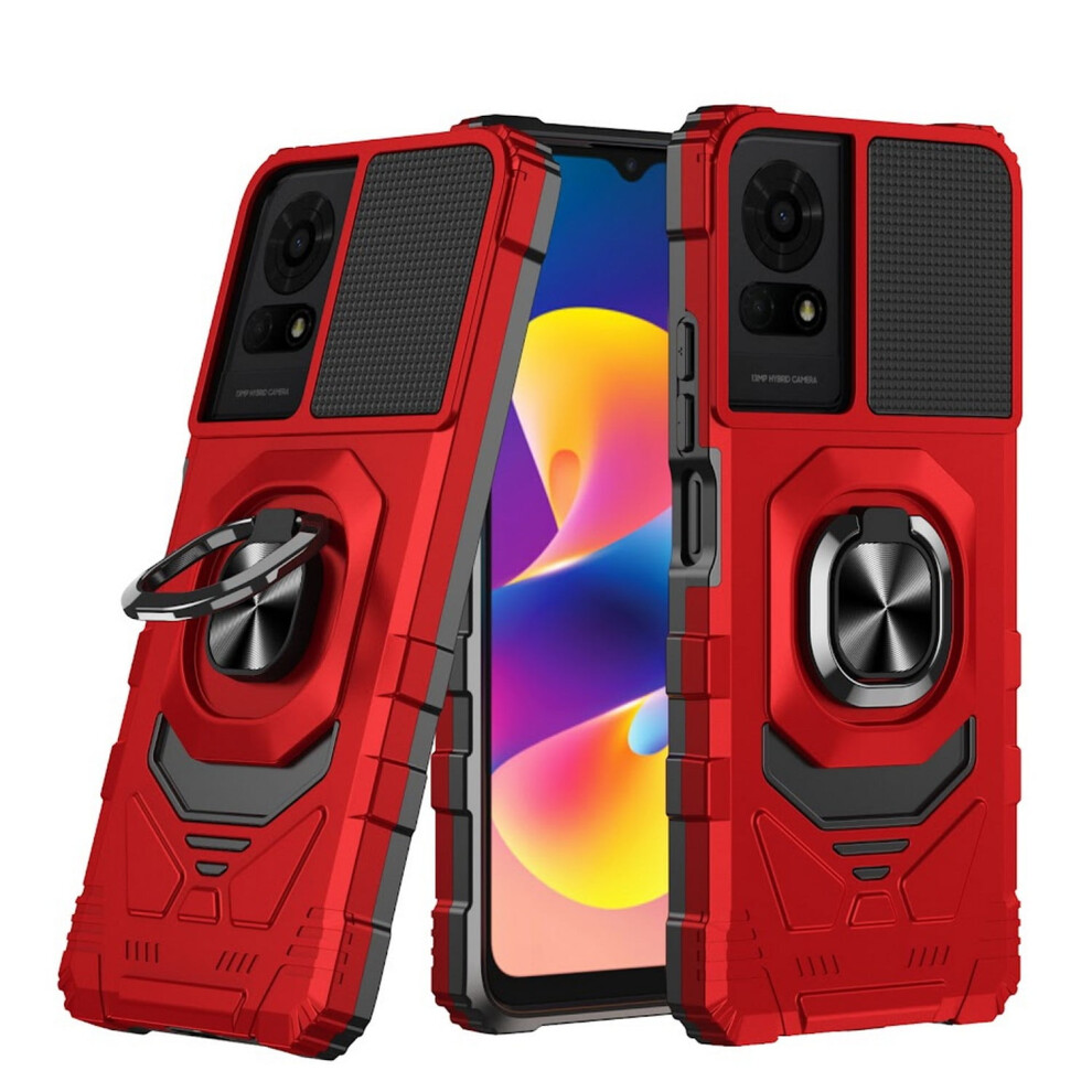 Phone Case For Compatible With Tcl K24 (T434d) Shock-Absorbing Ring Kickstand Cover (Robotic ) Red 9773935031234