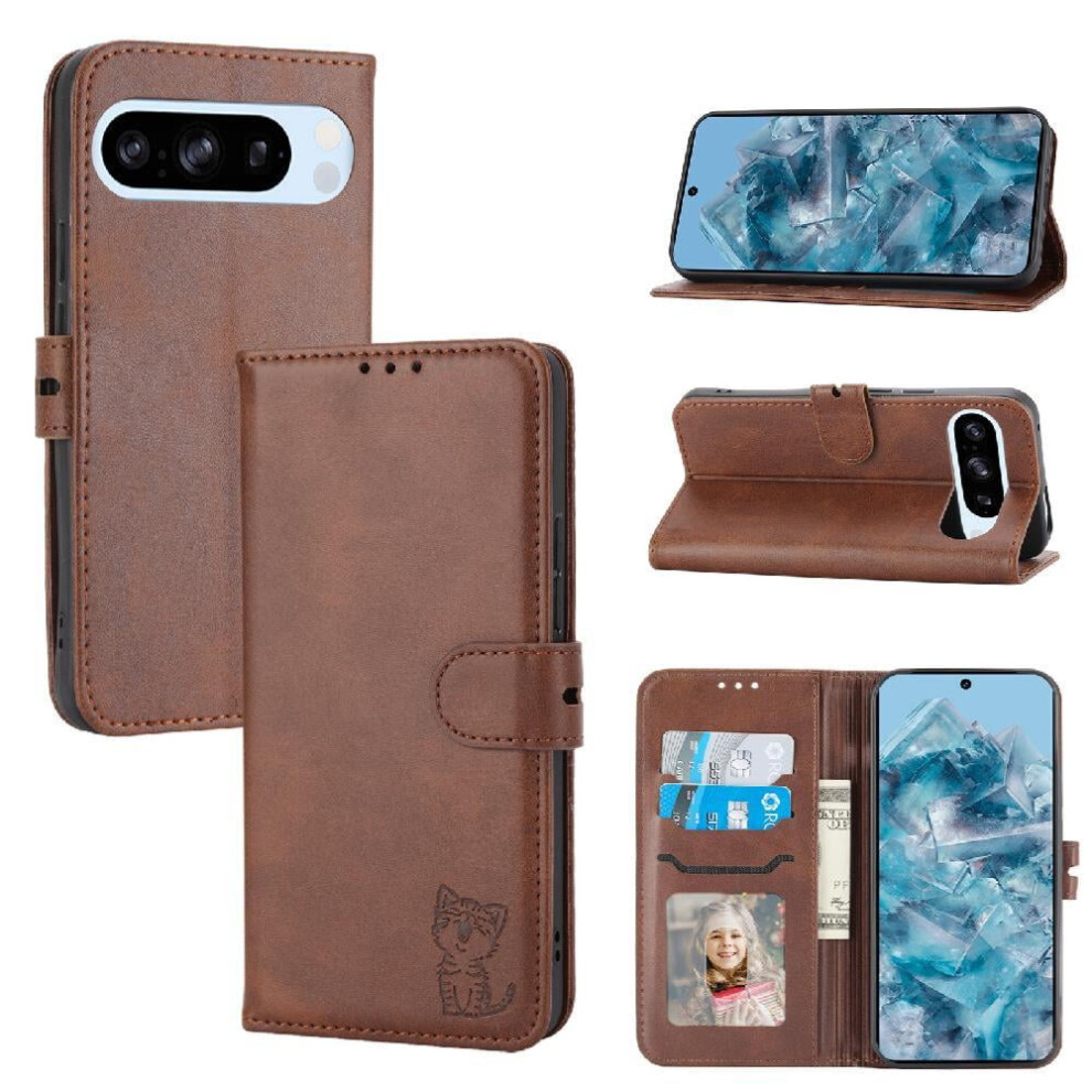 Wallet Case For Google Pixel 9 Kickstand All Round Protection Embossed Card Holder Magnetic Closure 9773935031326