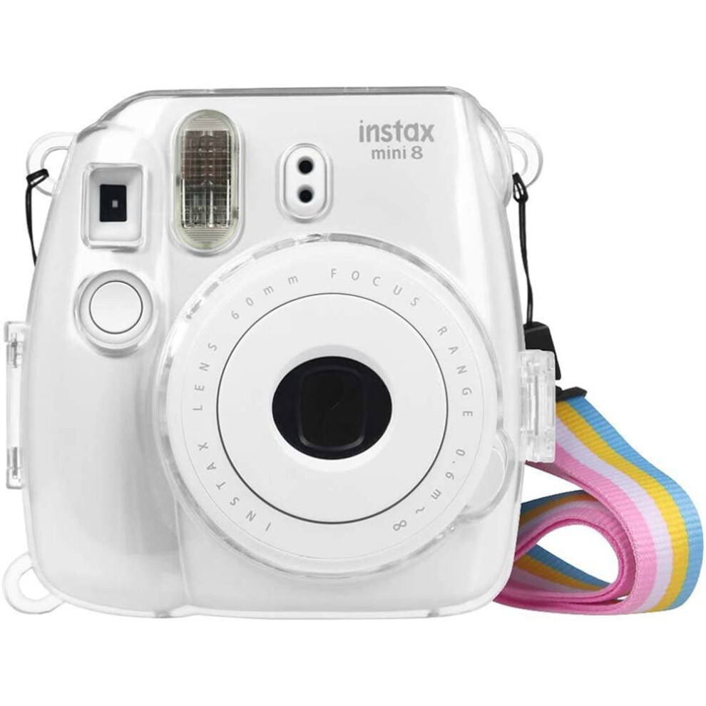 Sunjoy Tech Clear Case For Fujifilm Instax Mini 8/8+/9 - Crystal Hard Shell With Rainbow Strap 9773935031197