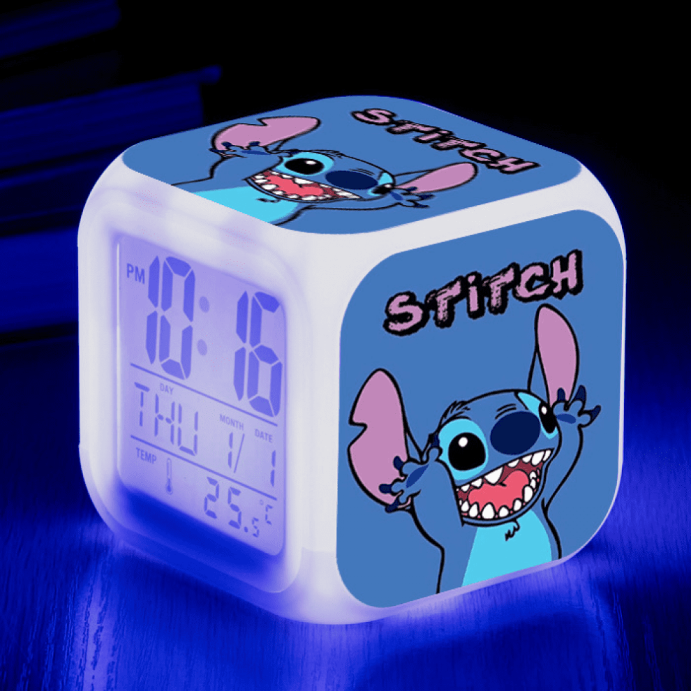 Hanntaoo Digital Alarm Clock For Kids, Cartoon Stitch Design With 7 Color Led, Thermometer, Night - Gift For Boys Girls A93-1824 Htnl#1365 Light