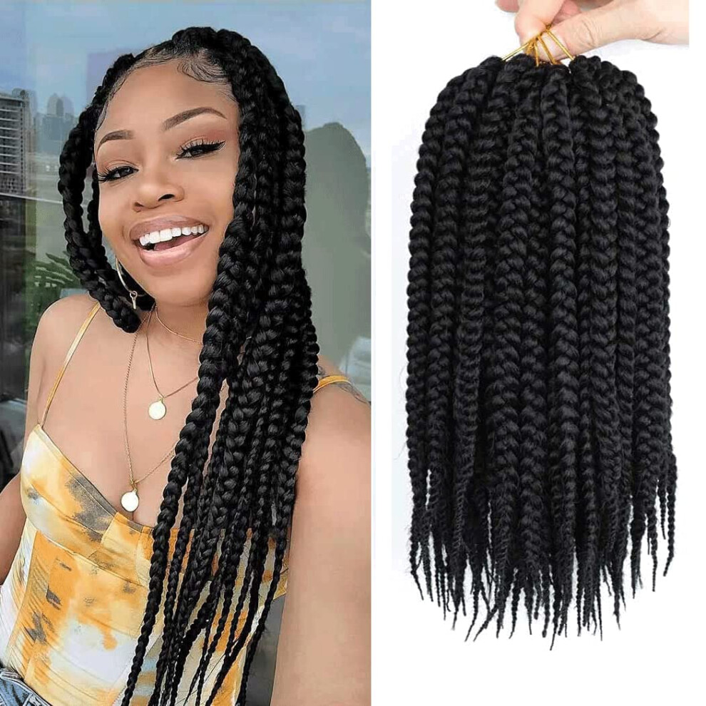 Unisex 14 Inch Prelooped Crochet Box Braids Hair Extensions, Jumbo Goddess Style, Naturallooking, 1B