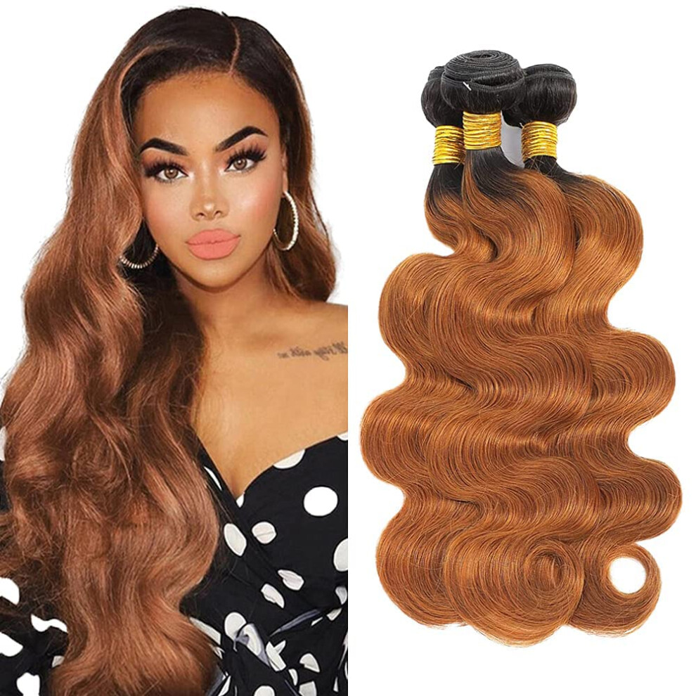 Unisex Black,Brown Brazilian Body Wave Human Hair Bundles 1B/30 Ombre Black Brown Unprocessed Virgin Weave 30 Inch