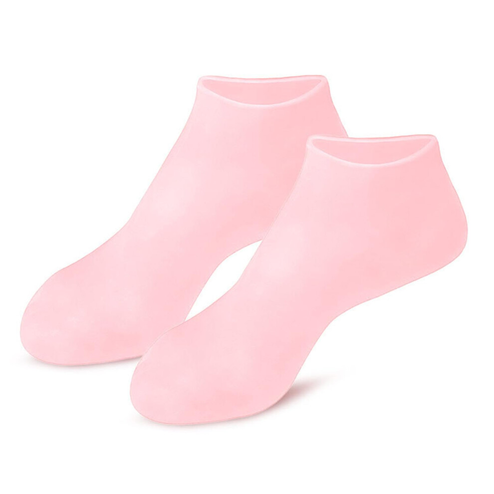 Pink Moisturizing Silicone Socks For Dry Cracked Feet With Overnight Hydration, Reusable