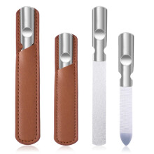 2PCS Stainless Steel Nail Files DualTexture Double Sided Metal Fingernail File with Leather Case