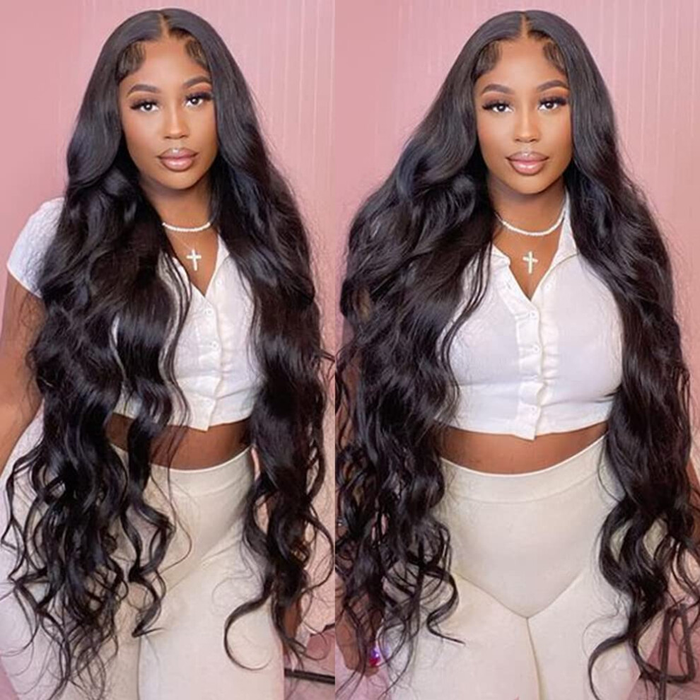 Unisex Black Brazilian Human Hair Body Wave Lace Front Wig 13X4x1 T Part 150 Density Natural Hairline