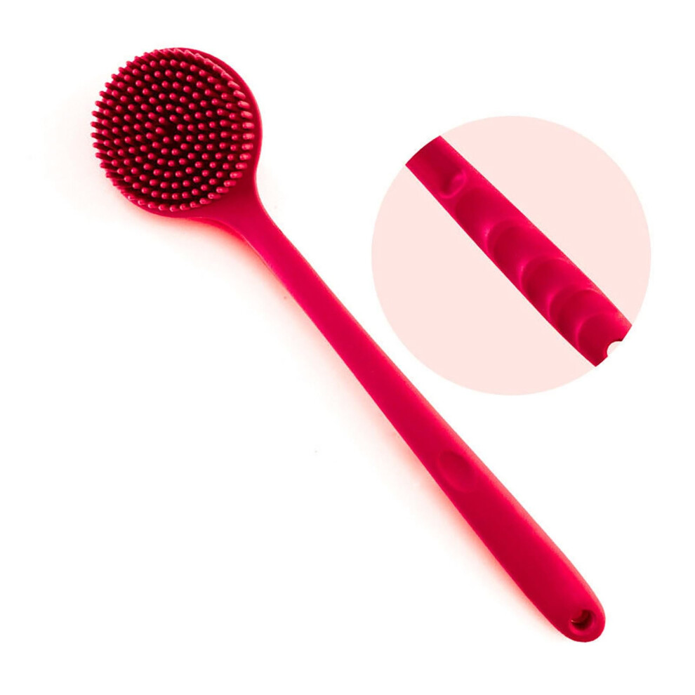 Red Doublesided Body Scrub Brush With Silicone And Nylon Bristles, Ergonomic Nonslip Shower Exfoliating Brush,