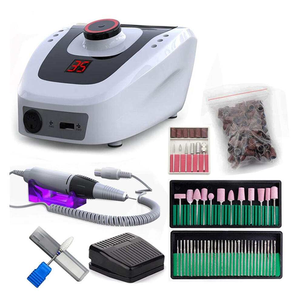 Electric Nail Drill 35000 RPM Professional Manicure Pedicure Kit with LCD Speed Control Aluminum Handpiece