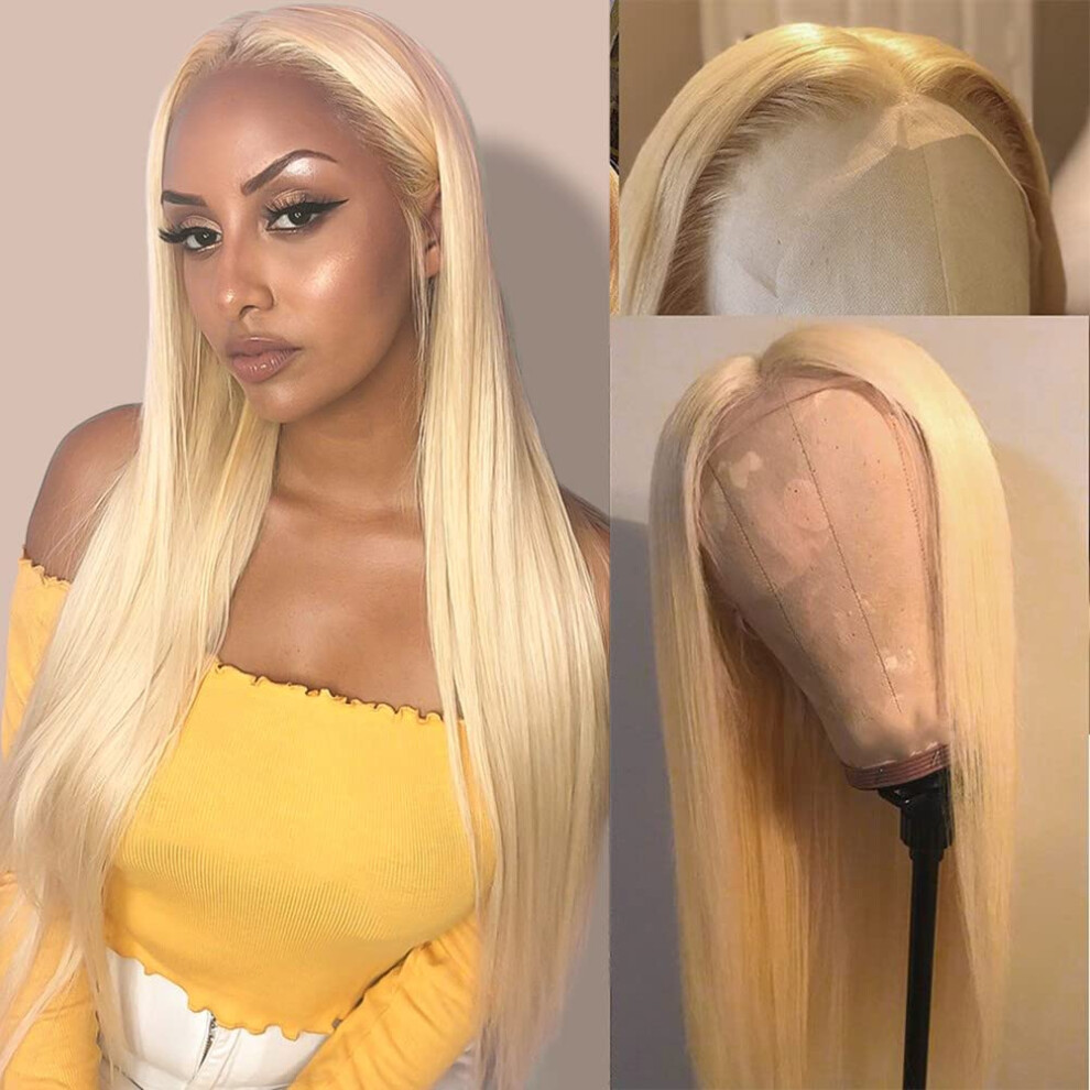 Unisex 613 Blonde 13X6 Hd Transparent Lace Front Human Hair Wig Straight Pre Plucked With Baby Hair