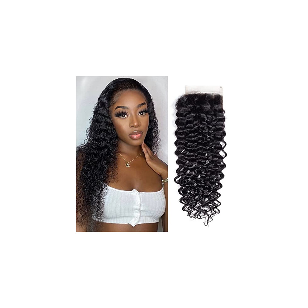Unisex Brazilian Virgin Hair Closure 4X4 Swiss Lace Jerry Curly Pre Plucked Natural Hairline 16Inch