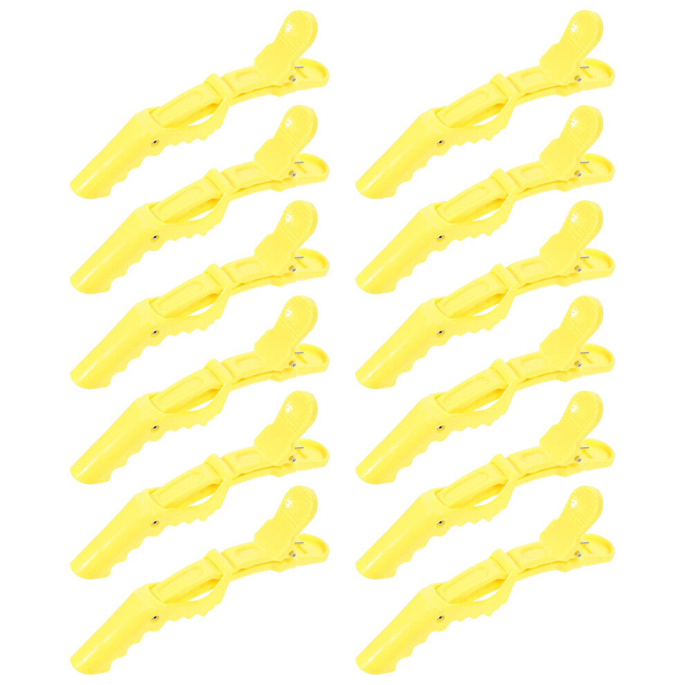 Unisex Yellow 12Pcs Hair Sectioning Clips Professional Alligator Salon Styling And Coloring Plastic