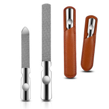 2 Pcs Stainless Steel Nail File Set DualGrit Double Sided Metal Files with Leather Case for Travel
