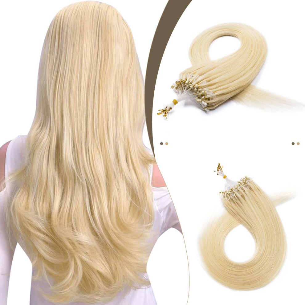 Unisex 14 Inch Micro Loop Human Hair Extensions Remy Salon Quality Longlasting Natural Straight Bleach Blonde 50G Pack