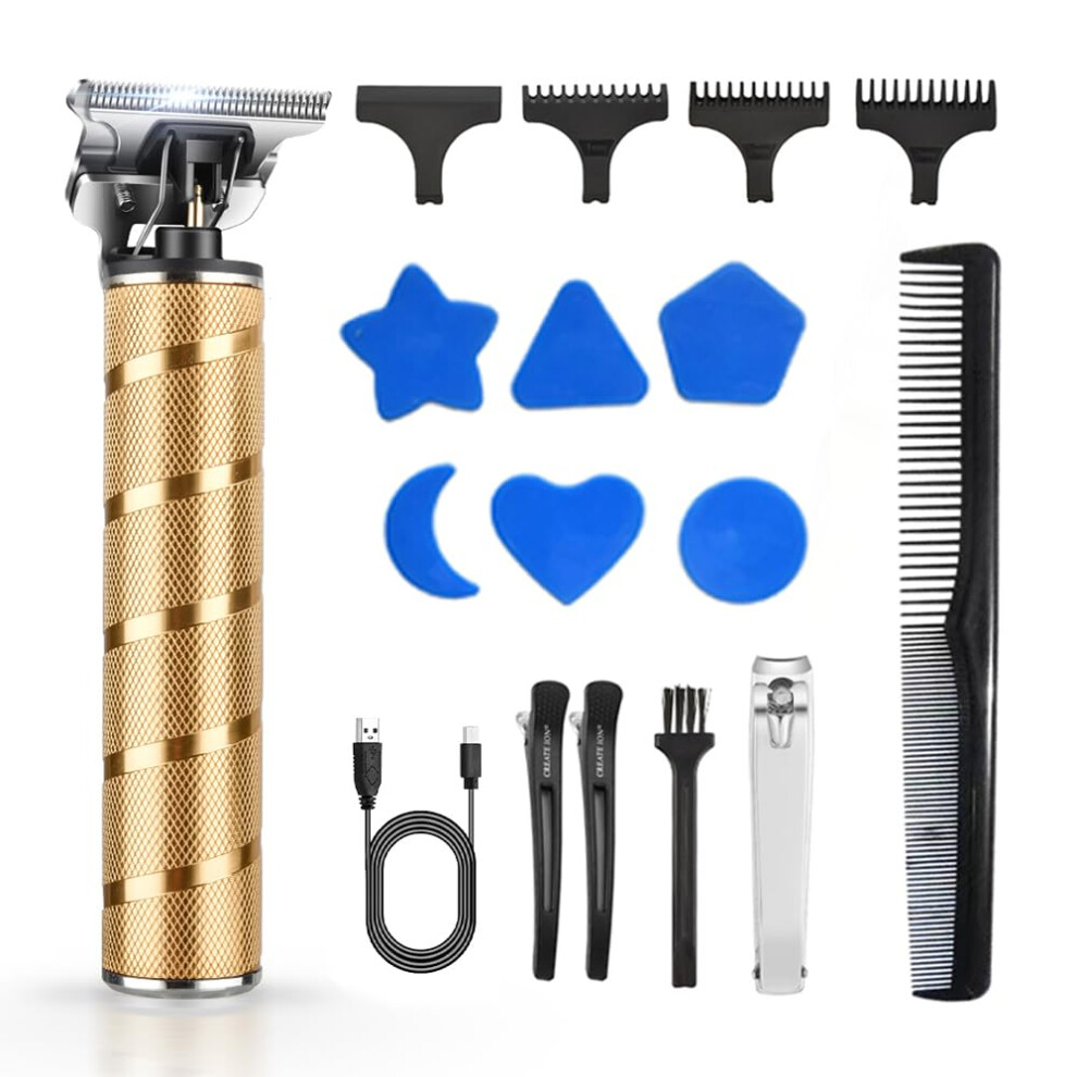 Gold Electric Beard Trimmer For Men Cordless T Blade Clippers Smooth Precise Cutting Usbc Charging
