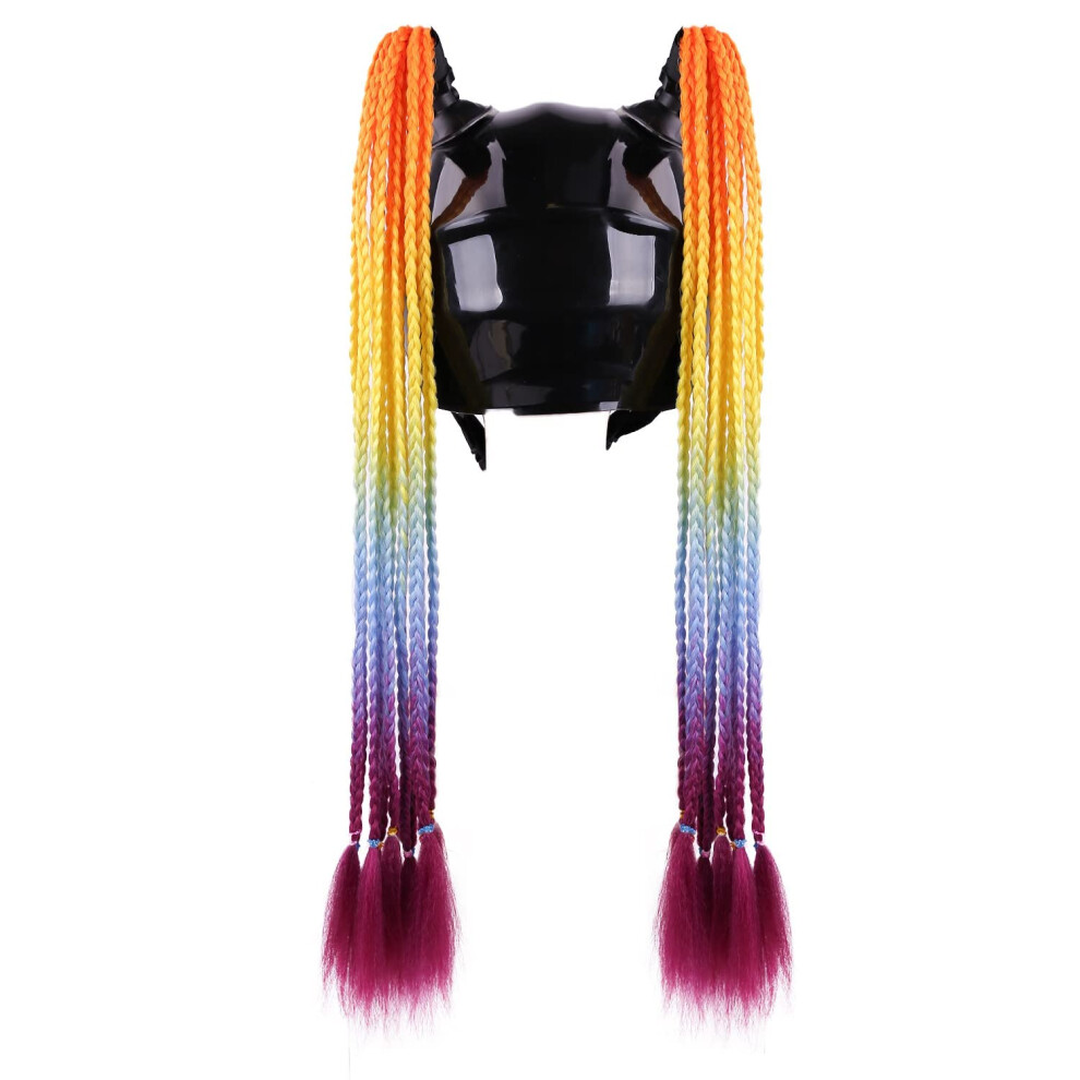 Motorcycle Helmet Pigtails 24 Inch Gradient Rainbow Twist Braids With Reusable Suction Cup Mount 9365369088153