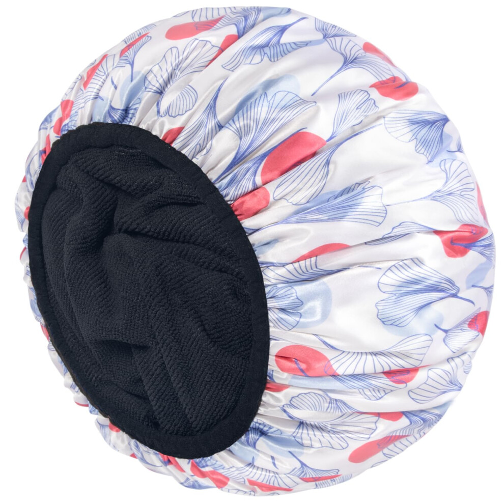 Shower Cap for Women Extra Large Triple Layer Waterproof Terry Lined Reusable for Long Hair