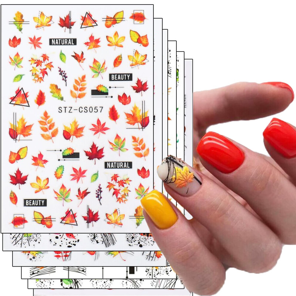 6 Sheets Fall Nail Stickers Set, 3D SelfAdhesive Autumn Maple Leaf and Pumpkin Nail Art Decals for Thanksgiving Manicure