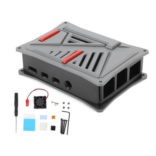 Cooling Case For Raspberry Pi 4B, Low Profile Stackable Fan Supported Aluminum Alloy Enclosure With Passive Heatsink, Universal Mountable Silent Effic