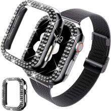 Bling-cover med kliklåsdesign, polycarbonatmateriale af førsteklasses kvalitet til Apple Watch 40mm-serien, skærmbeskytter, der sikrer fuld