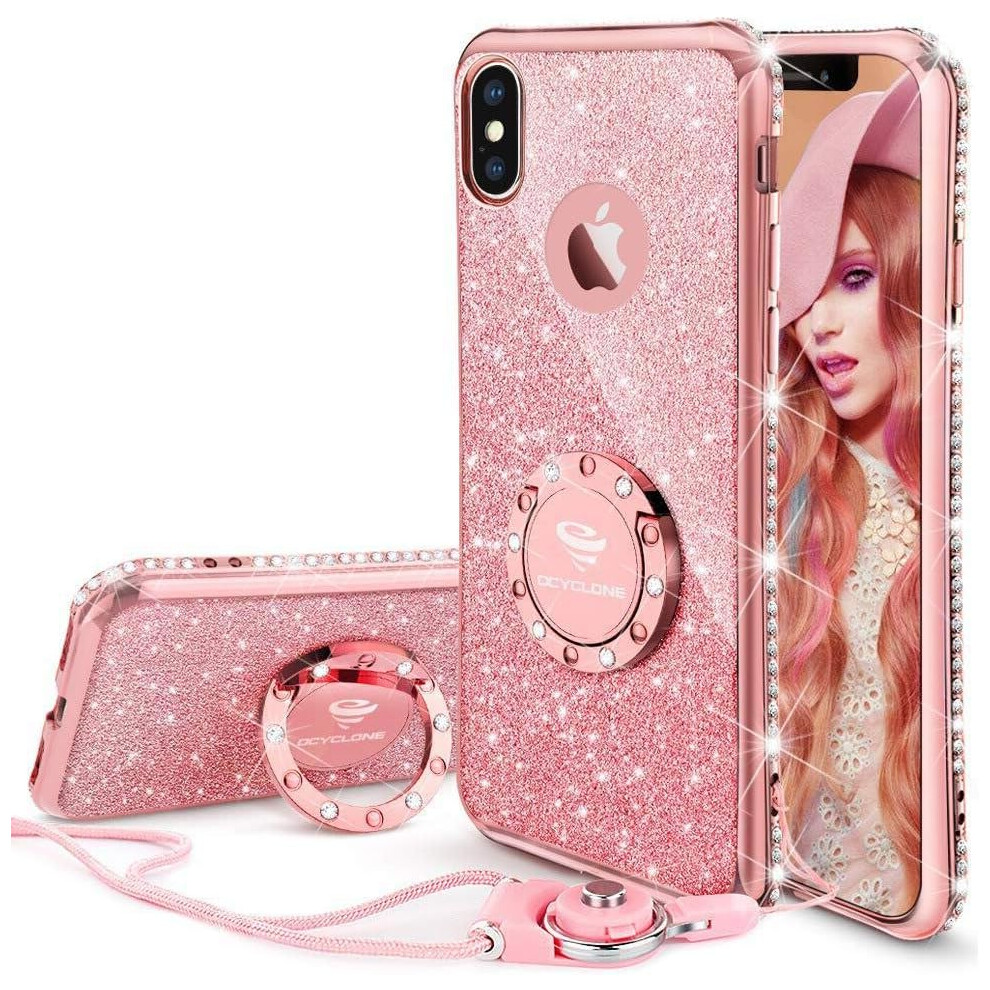 Glitter Phone Case With Ring Holder, Lightweight Glitter Sparkly Case 360 Ring Holder Kickstand Shock-Absorbent Protective Sturdy Cover For 5.8 9012494685220
