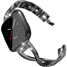 Luxuriöses Metallarmband für Fitbit Versa2, inspiriert von Vintage-Haarnadeln, mit Strasssteinen besetztes Edelstahlarmband, poliertes Vakuum-P