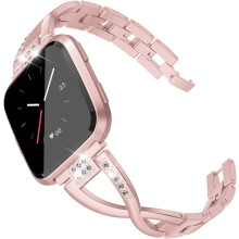Luksuriøs metalurrem til Fitbit Versa2, vintage hårnåleinspireret design, rem i rustfrit stål med rhinstensaccent, poleret vakuump
