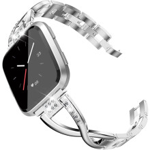 Luksusowy metalowy pasek do zegarka Fitbit Versa2, inspirowany akcesoriami do włosów w stylu vintage, pasek ze stali nierdzewnej z kryształkami,