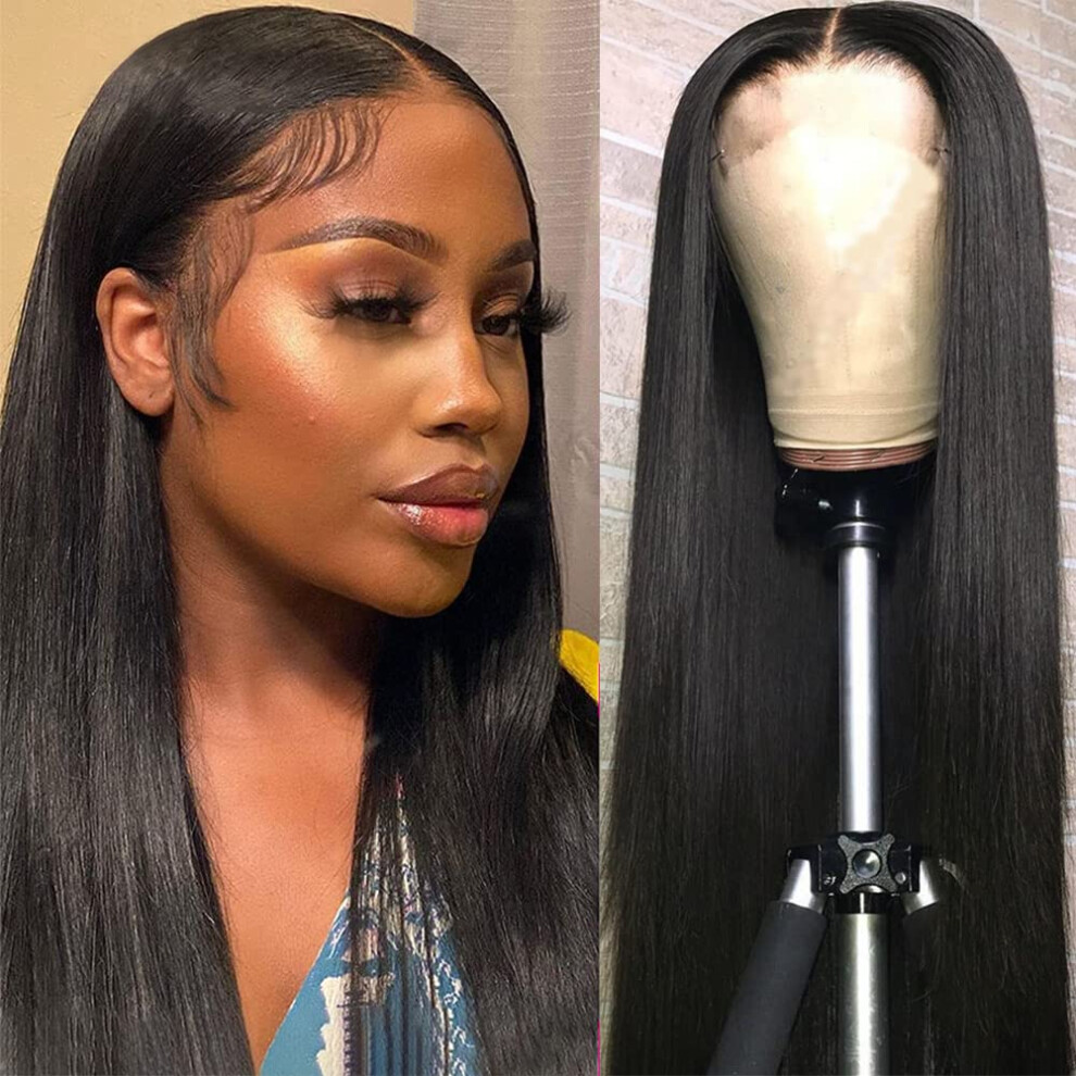 16 Inch Brazilian Straight Human Hair Lace Front Wig 5x5 HD Closure Pre Plucked Natural Hairline
