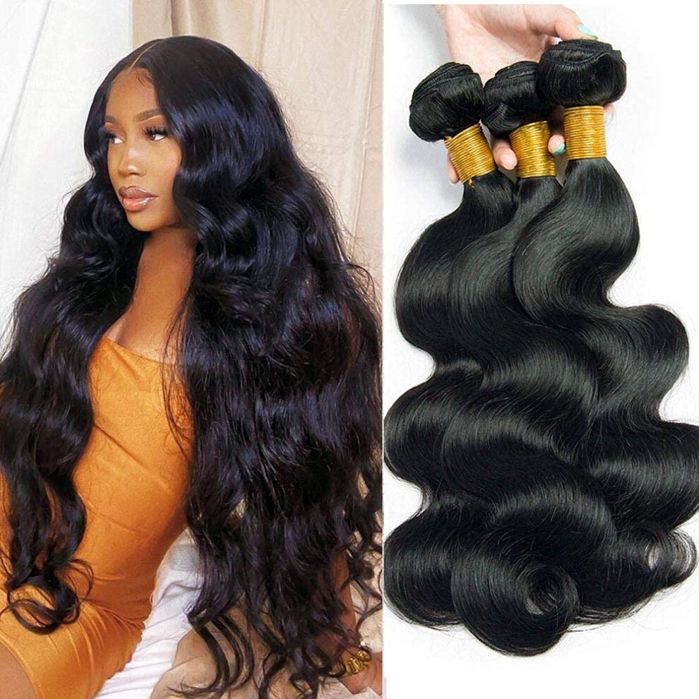 Unisex Black 10A Virgin Brazilian Body Wave Hair Bundles 3Pcs Natural 1B Unprocessed Human Hair Extensions 18 20 22 Inch