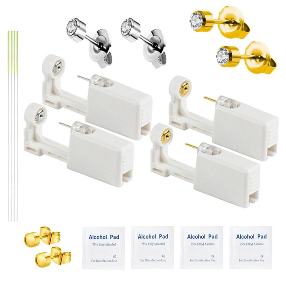 Self Ear Piercing Kit with Hypoallergenic Studs, 18pcs Disposable Gun Set Silver206 and Golden231