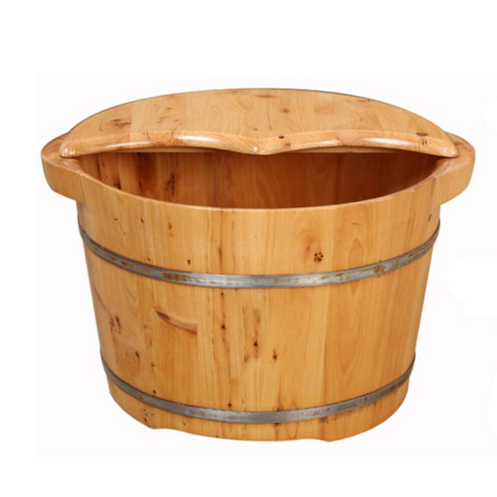 Wooden Foot Bath Barrel with Lid, Natural Cedar Foot Spa Tub for Pedicure and Heat Retention (L)
