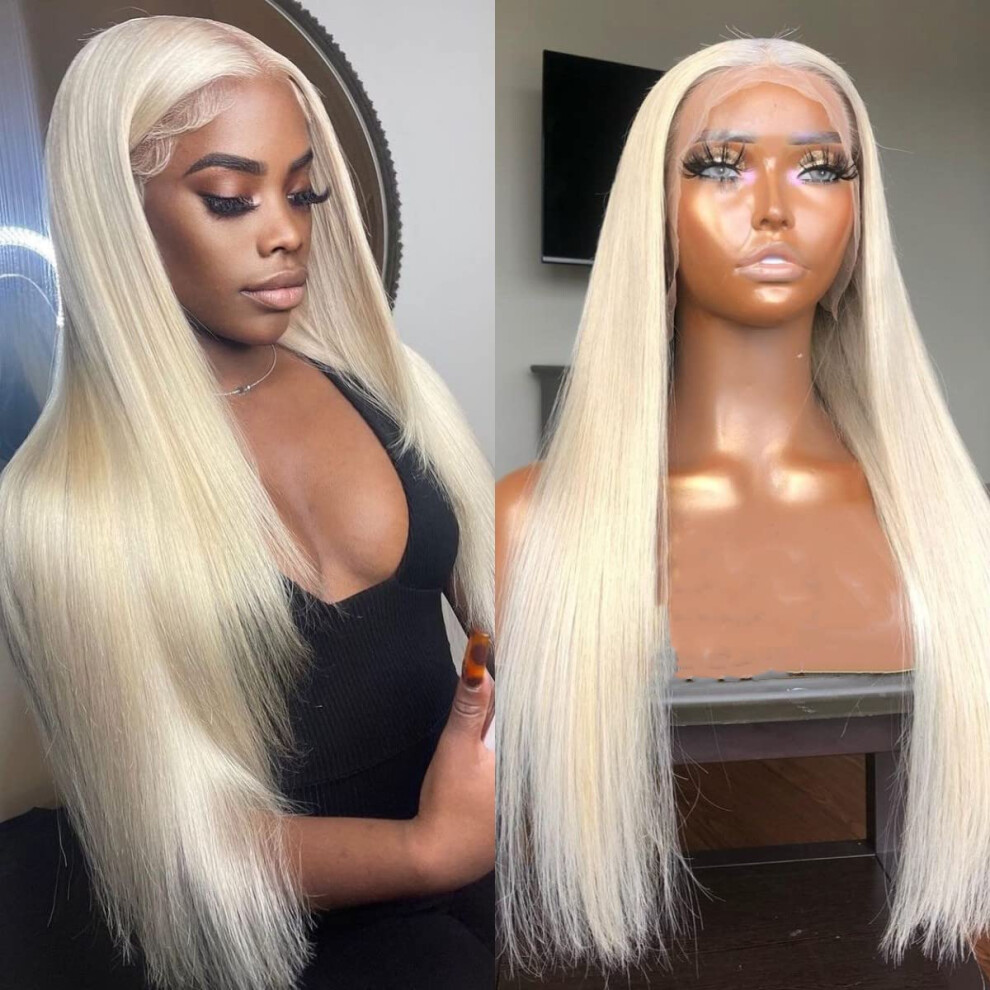 Unisex 613 Blonde Lace Front Wig Brazilian Virgin Hair 13X4 Transparent Pre Plucked 150 Density 22In
