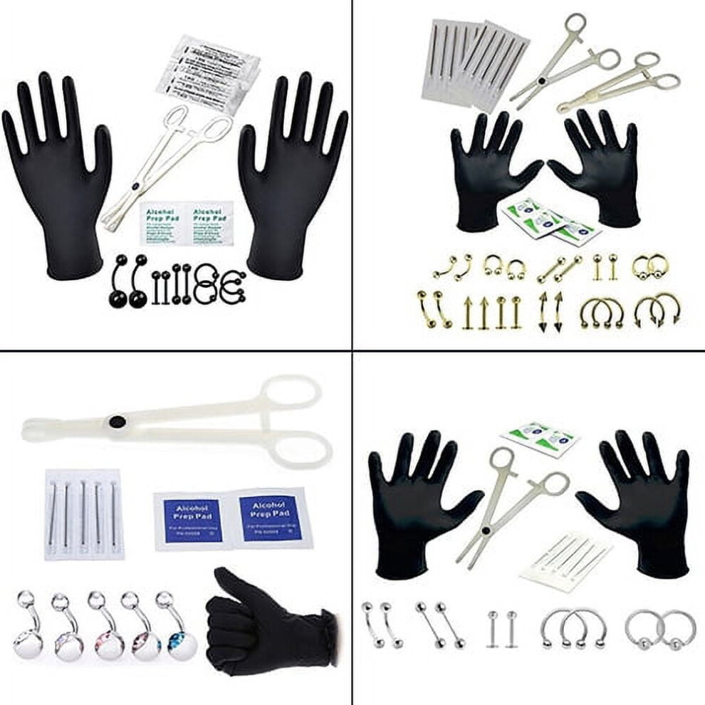 Walbest 1 Set Professional Piercing Kit, Stainless Steel Needles for Ear, Nose, Navel, Nipple, Tongue, Tragus, Belly Ring, Clamps, Compatible with