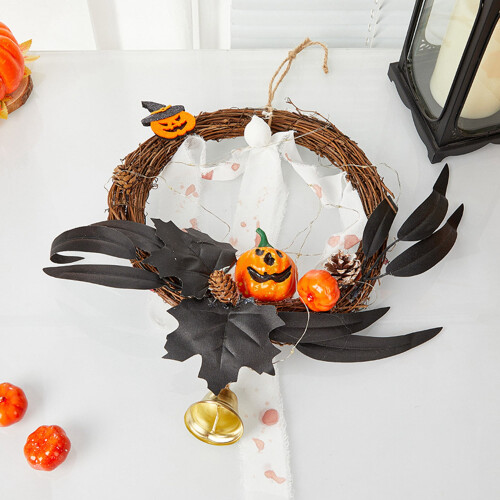 Στεφάνια για το Halloween για την μπροστινή πόρτα, τρομακτικό λουλούδι κολοκύθας, 2