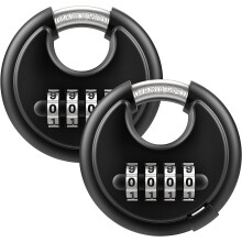 4-Digit Disc Padlock, Keyless Heavy Duty Combo Lock with Hardened Steel Shackle, 2 Pack Black, compatible with Outdoor Sheds, Fence, Gate Hasps,
