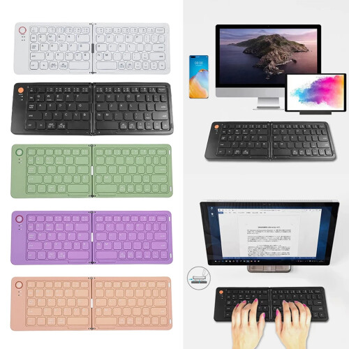 Chicmine Mini Bi-fold Wireless Keyboard Portable Laptop Tablet Rechargeable Foldable Bluetooth-compatible Keyboard for Window for iOS for Android 1