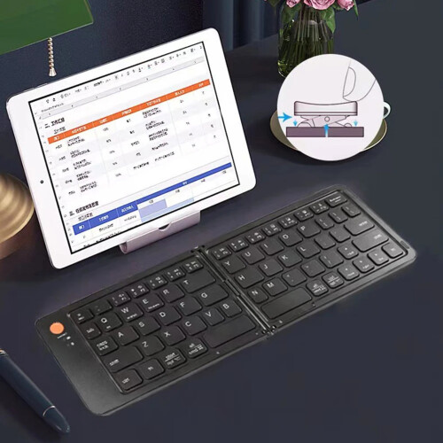 Chicmine Mini Bi-fold Wireless Keyboard Portable Laptop Tablet Rechargeable Foldable Bluetooth-compatible Keyboard for Window for iOS for Android 2