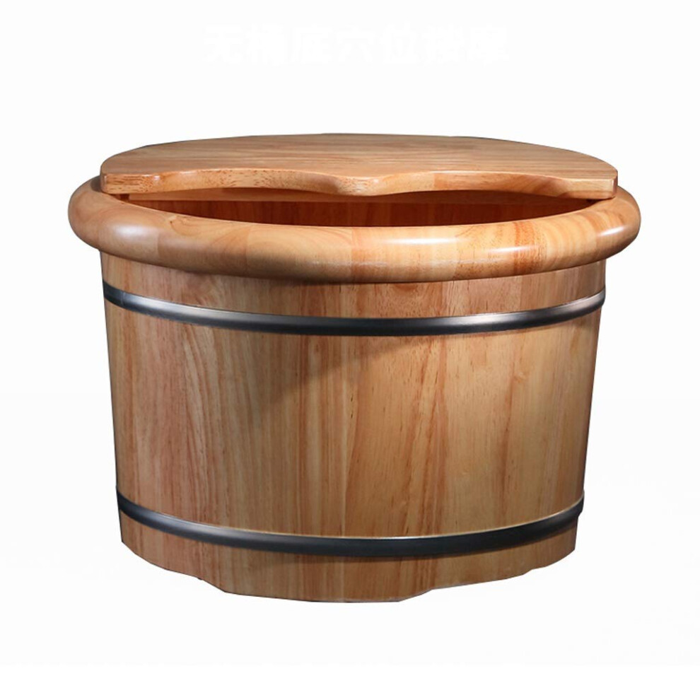 Wooden Foot Bath Tub with Lid, LeakResistant Spa Bucket for Home Soaking and Heat Retention