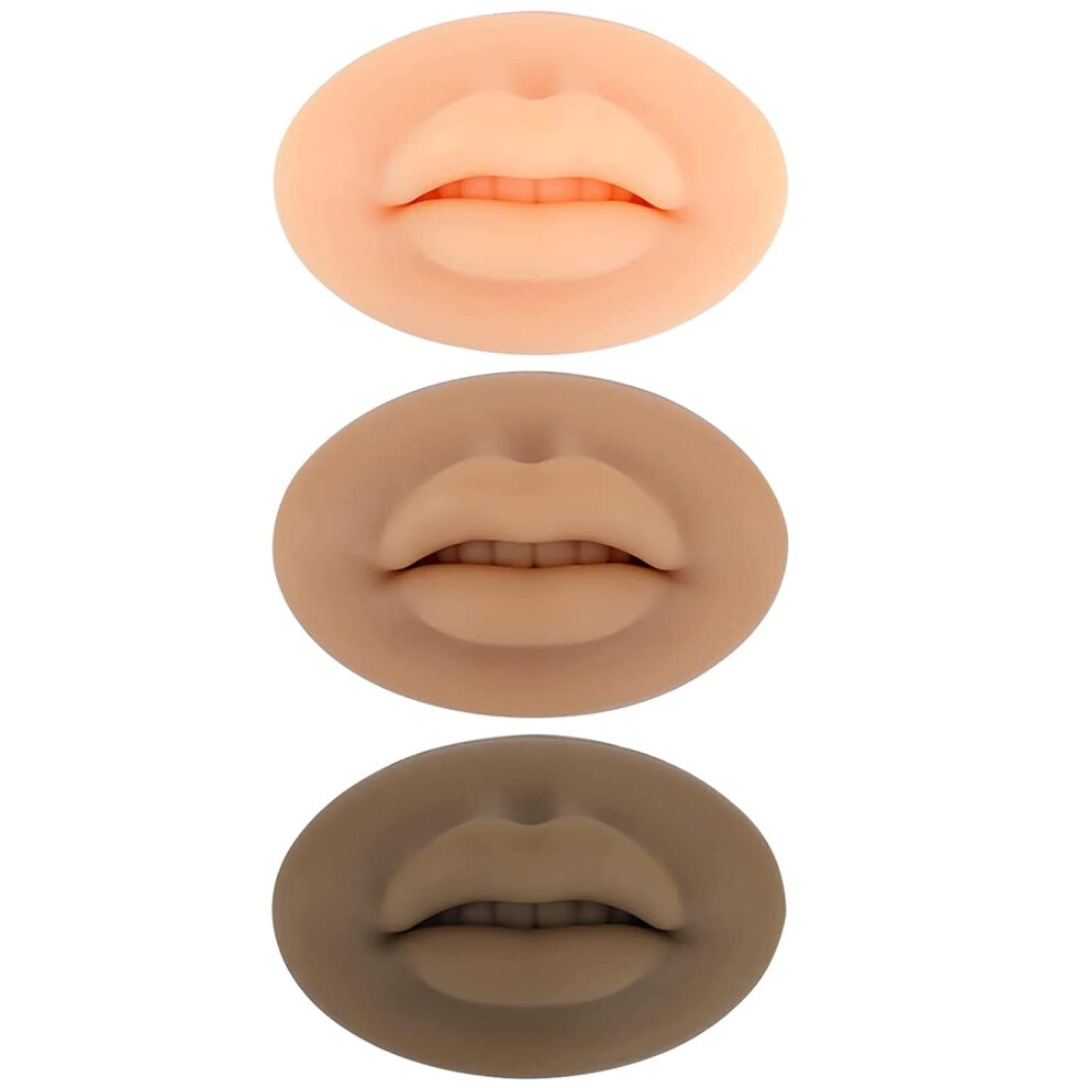 Lip Tattoo Practice Skin Set, 3Pcs 5D Realistic Silicone Lips, Mixed Skin Tones for Permanent Makeup